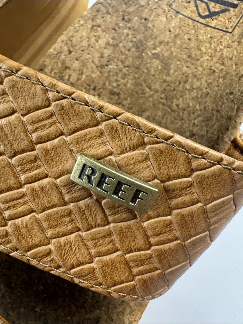 Reef Tan Textured Double-Strap Slide Sandal with Gold Logo - Picture 2 of 7